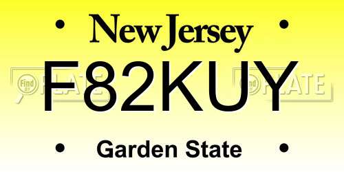 F82KUY New Jersey License Plate