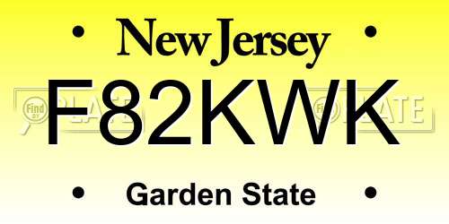 F82KWK New Jersey License Plate