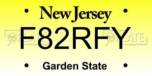 F82RFY New Jersey License Plate