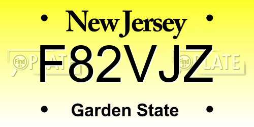 F82VJZ New Jersey License Plate