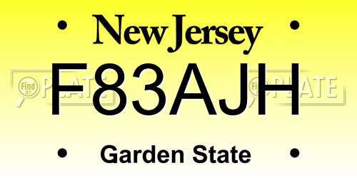 F83AJH New Jersey License Plate