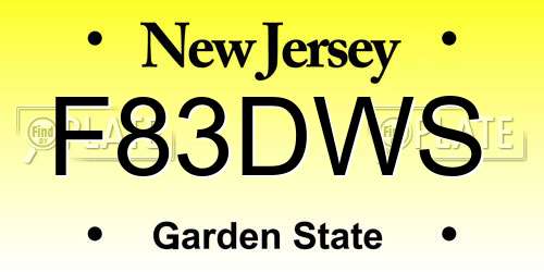 F83DWS New Jersey License Plate
