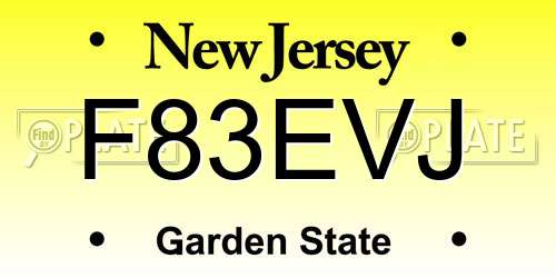 F83EVJ New Jersey License Plate
