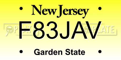 F83JAV New Jersey License Plate