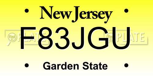 F83JGU New Jersey License Plate