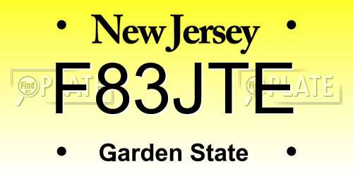 F83JTE New Jersey License Plate