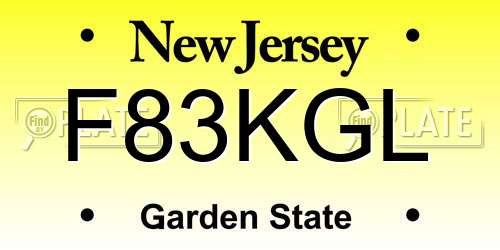 F83KGL New Jersey License Plate