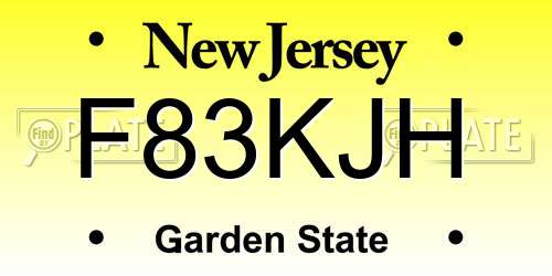 F83KJH New Jersey License Plate