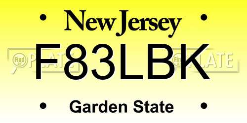 F83LBK New Jersey License Plate