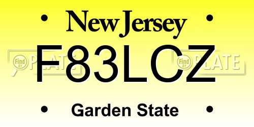 F83LCZ New Jersey License Plate