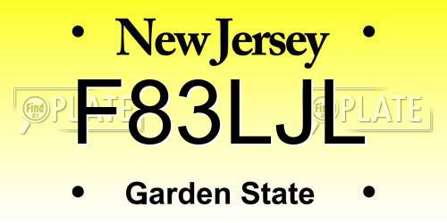 F83LJL New Jersey License Plate