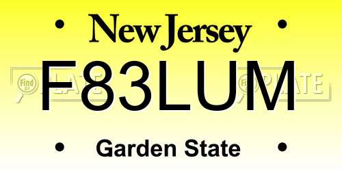 F83LUM New Jersey License Plate