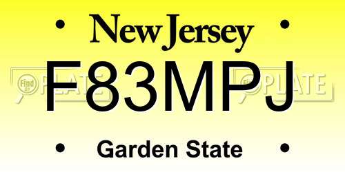 F83MPJ New Jersey License Plate