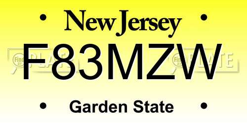 F83MZW New Jersey License Plate