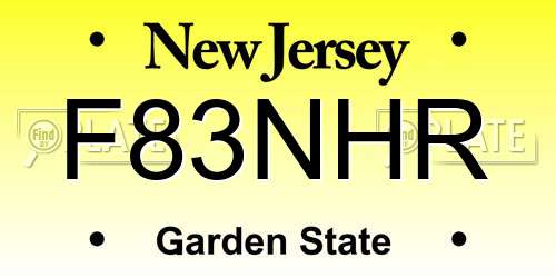 F83NHR New Jersey License Plate