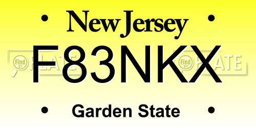 F83NKX New Jersey License Plate