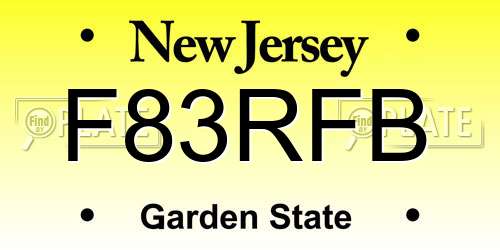 F83RFB New Jersey License Plate