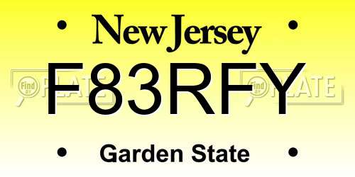 F83RFY New Jersey License Plate