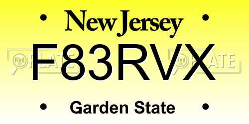 F83RVX New Jersey License Plate