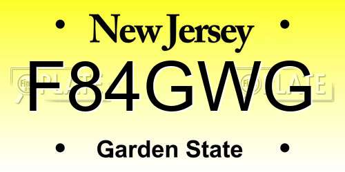 F84GWG New Jersey License Plate