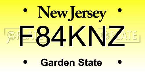 F84KNZ New Jersey License Plate