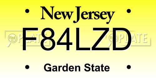 F84LZD New Jersey License Plate