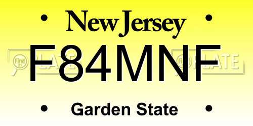 F84MNF New Jersey License Plate