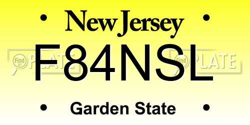 F84NSL New Jersey License Plate