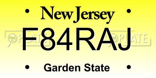 F84RAJ New Jersey License Plate