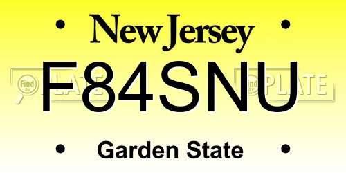 F84SNU New Jersey License Plate