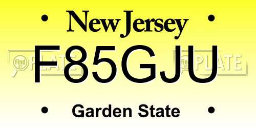 F85GJU New Jersey License Plate