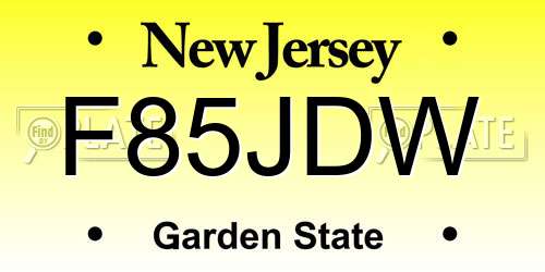 F85JDW New Jersey License Plate