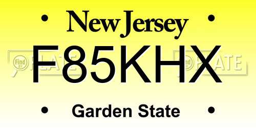 F85KHX New Jersey License Plate