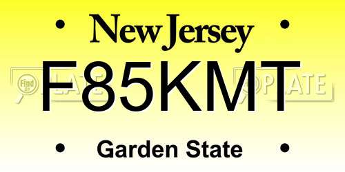 F85KMT New Jersey License Plate