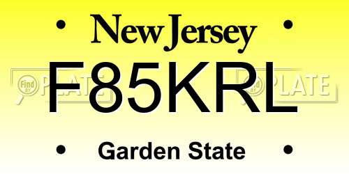 F85KRL New Jersey License Plate