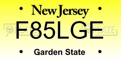 F85LGE New Jersey License Plate