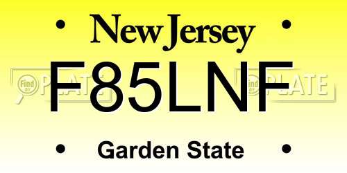F85LNF New Jersey License Plate