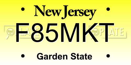 F85MKT New Jersey License Plate