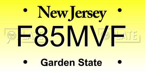 F85MVF New Jersey License Plate
