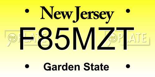 F85MZT New Jersey License Plate