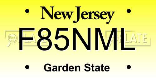 F85NML New Jersey License Plate