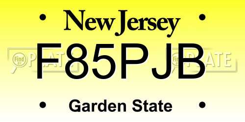 F85PJB New Jersey License Plate