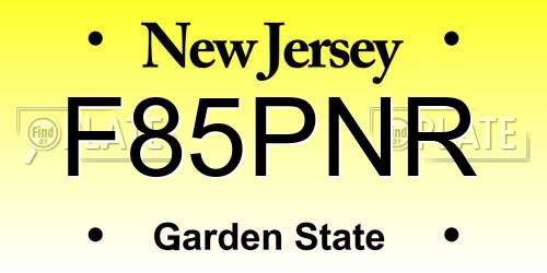 F85PNR New Jersey License Plate
