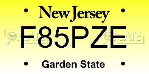 F85PZE New Jersey License Plate
