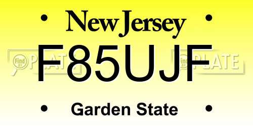 F85UJF New Jersey License Plate