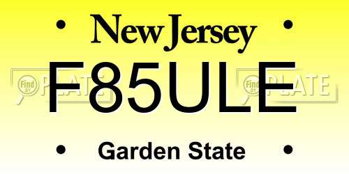 F85ULE New Jersey License Plate