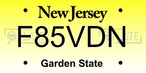 F85VDN New Jersey License Plate