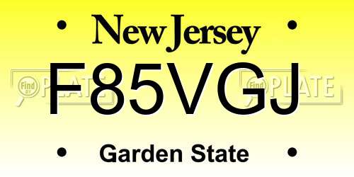 F85VGJ New Jersey License Plate