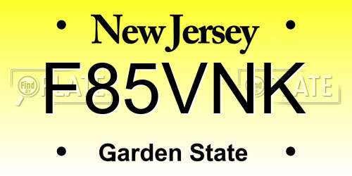 F85VNK New Jersey License Plate
