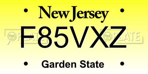 F85VXZ New Jersey License Plate